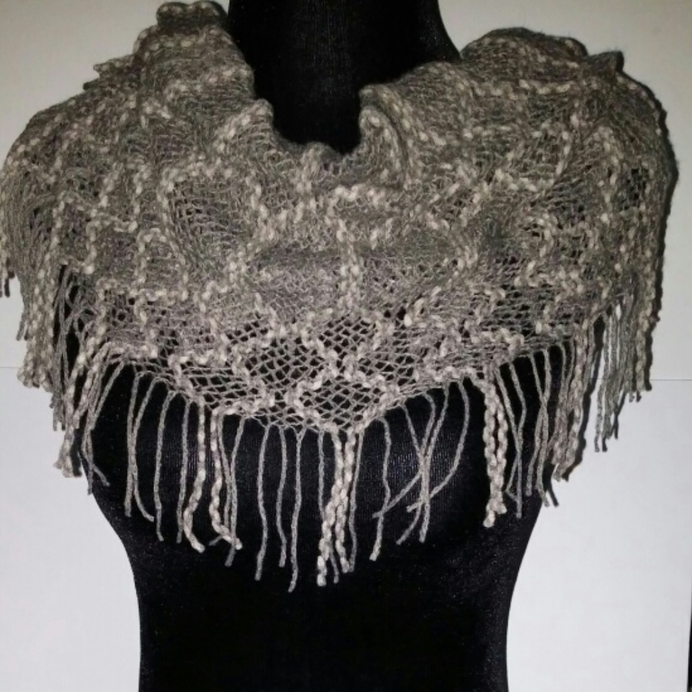 LAST ONE Knit Fringe Tube Infinity Scarf